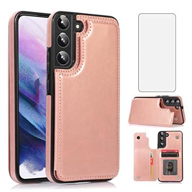 Imagem de Asuwish Capa carteira compatível com Samsung Galaxy S22 Plus 5G 2022 e protetor de tela de vidro temperado com porta-cartões para celular Gaxaly S22+5G Galaxies S22plus 22S + S 22 22+ G5 feminino