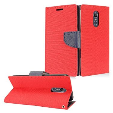 Imagem de Z-GEN - Compatível com LG Stylo 4 (2018), Stylo4+ Plus, LM-Q710, LM-L713DL - Capa de telefone tipo carteira flip de tecido jeans - CT5 Vermelho