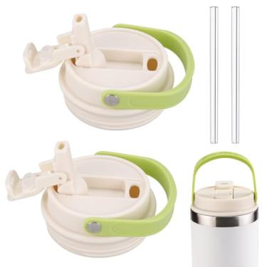 Imagem de ziHenryDa Tampa compatível com copo Stanley IceFlow de aço inoxidável de 590 ml, 850 g, à prova de vazamento, resistente a respingos, tampa de copo reutilizável, com 2 canudos (branco) (2, branco)