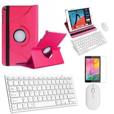 Imagem de Kit Capa 360 Rosa / Teclado e Mouse branco e Película para Galaxy Tab 