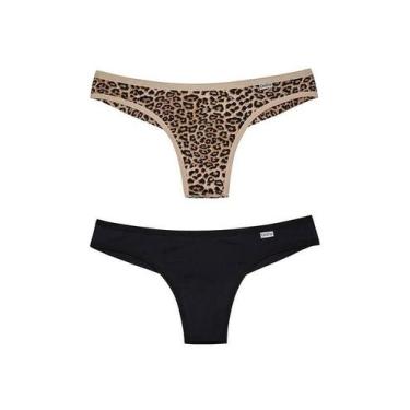 Imagem de Kit com 2 Calcinhas Fio Dental DelRio 57870 Microfibra, Preto, Leopard