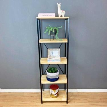 Imagem de Estante Style de Ferro e Madeira Slim 5 Prateleiras Industrial Natural