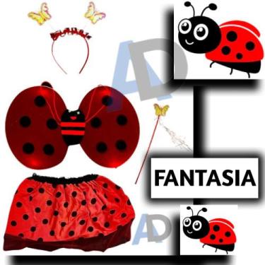 Imagem de Fantasia infantil JOANINHA completa 4-Pçs Saia, Asa, Tiara, Varinha, c
