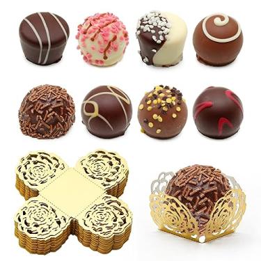 Imagem de Vkinman 50 peças de envoltório de trufas, forros, copos, papel de chocolate, copos de doces, pequenos copos de papel alargado, papel de embalagem de chocolate para muffins cupcakes, decoração de