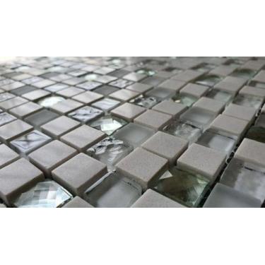Imagem de Pastilha de Vidro com pedra GS110 - GLASS STONE BRANCO 30x30cm - Glass