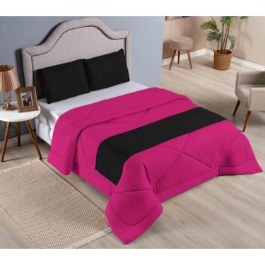 Imagem de kit edredom Casal Queen Ducasa dupla face Preto/Pink Peseira com 4pçs 