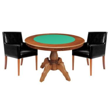 Imagem de Mesa de Jogos Carteado Redonda Montreal Tampo Reversível Amêndoa com 2