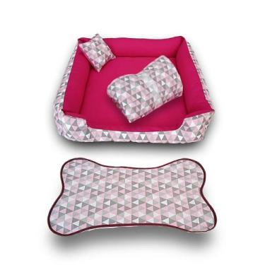 Imagem de cama pet grande caminha G 70x70cm +edredom e tapete ( rosa ) - gv enxo