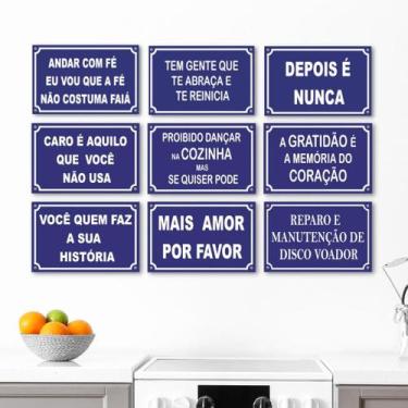 Imagem de Kit 9 Placas Decorativas Frases Divertidas 20x13 cm Mdf - Art Print