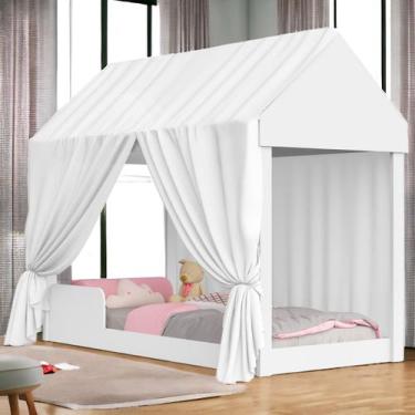 Imagem de Cama Montessoriana Solteiro Com Dossel Branco Bela Casinha Meninas Men