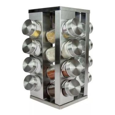Imagem de Porta Temperos Condimentos Aço Inox Suporte Giratório 16 Pç - Select, 