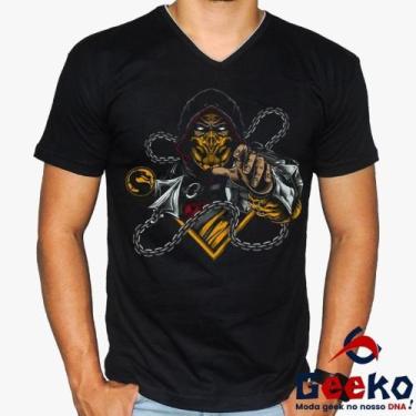 Imagem de Camiseta Mortal Kombat 100% Algodão Scorpion Geeko, Preto gola v, P