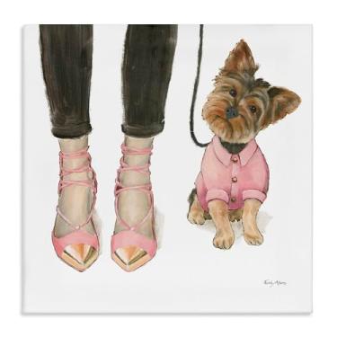 Imagem de Stupell Industries Glam Dog Walk Heels Fashion Pink Gold Design, Desenhado por Emily Adams Wall Art, 91 x 91 cm, Lona
