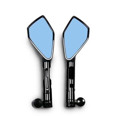 Imagem de Espelhos laterais retrovisores de motocicleta CNC alumínio preto Maso 8 mm 10 mm parafusos roscados sentido horário para motocicleta, espelhos de olho falcão azulado para Kawasaki Suzuki Honda Victory Chopper