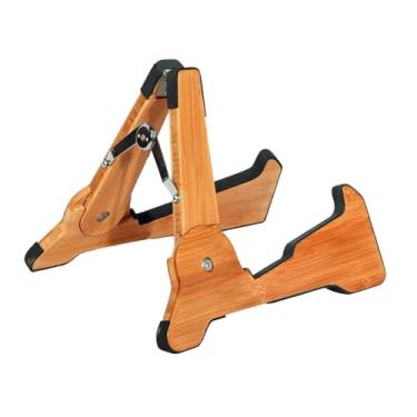 Imagem de YIJU Suporte de guitarra dobrável com estrutura de madeira universal, profissional com espuma macia, suporte de instrumento de cordas para banjo violino, Madeira Escura