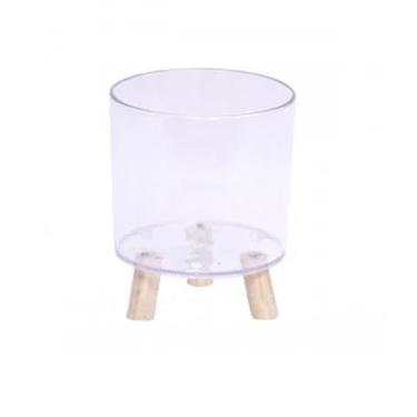 Imagem de Vaso Acrílico Cachepot com pés tipo tripé de madeira cor Incolor