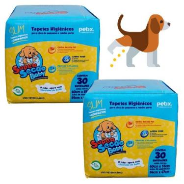 Imagem de Kit 2 Tapete Higiênico Super Secão Baby Slim Cães 30UN 60X55 - Petix