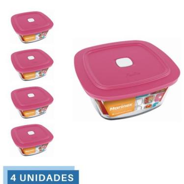 Imagem de 4 Potes Vidro Facilita Quadrado Marmita 300Ml Marinex - NADIR FIGUEREI
