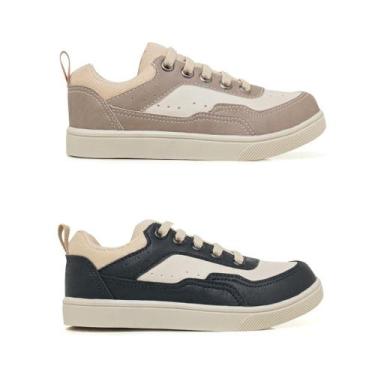 Imagem de Kit Dois Pares Tênis Infantil Casual Sapatenis Preto Bege Calce Fácil 