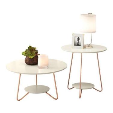 Imagem de Conjunto Mesa Centro Lateral Mdf Pés Ferro Estilo Retrô Liz - EJ Móvei