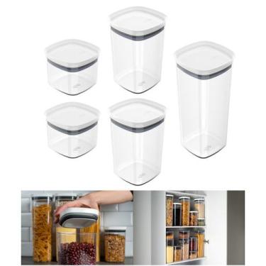 Imagem de Conjunto 5 Potes Herméticos Com Tampa Mantimentos Armário Cozinha Bloc