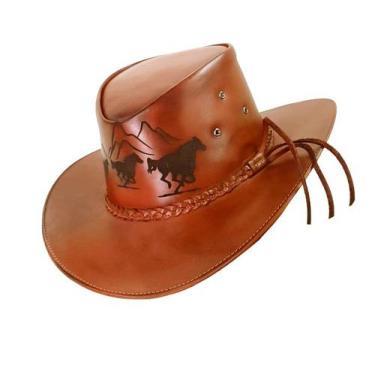 Imagem de Chapéu de Couro Modelo Cavalos Country feito a Laser - LARGADÃO - BEDS