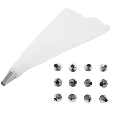 Imagem de Kit Decorador Bolo Confeiteiro Inox Kit Com 12 Bicos - GabiJovi