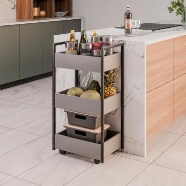 Imagem de Carrinho Organizador Multiuso para Cozinha Salão de Beleza com Rodinhas Cinza Laís