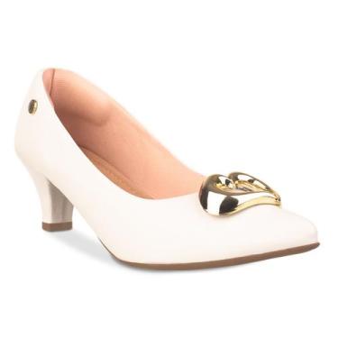 Imagem de Scarpin Feminino Salto Fino Baixo Bico Fino Coração - Fabrik, Branco, 