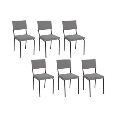 Imagem de Cadeira de Cozinha Zaria 2C128 Kit 6 Un Preto Fosco/Cinza A050 Suede S
