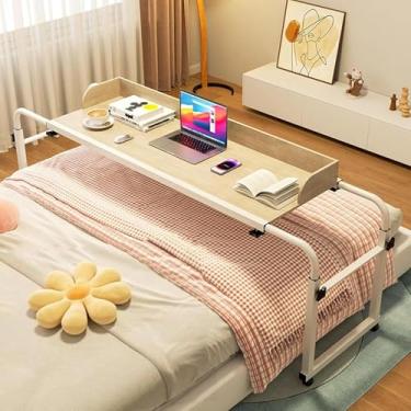 Imagem de Mesa móvel sobrecama, mesa de computador com rodas de altura ajustável, mesa portátil com rodas de rodízios, mesa médica ajustável de 115 a 210 cm com rodas, madeira