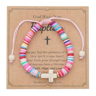 Imagem de Nexoluxa Presentes de batismo de primeira comunhão para meninas, bebês, meninas, crianças, 1º batismo, presentes religiosos, pulseiras de cruz para meninas e mulheres, Adjustable, Sem Pedra Preciosa