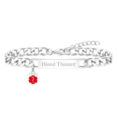 Imagem de Zircobic International Medical Alert Jewellery - Pulseira personalizada de alerta de saúde pessoal corrente de elos cubanos, presente para idosos, familiares e amigos YA5169, Asjustable, Aço