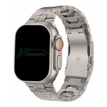 Imagem de Pulseira Metal Elos Moderna Titanium LTimports compativel com Apple Watch 46mm Series 10, Apple Watch 45mm Series 9/8/7, Apple Watch 44mm Series 6/5/4/SE, Apple Watch 42mm Series 3/2/1 e Apple Watch Ultra/Ultra2 49mm (Titanium-Titanio)