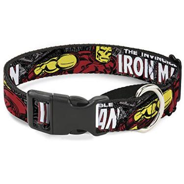 Imagem de Coleira para cachorro com estampa de gamarra Homem de Ferro I Am Iron Man Preto Amarelo Brilham 45 a 81 cm 3,8 cm de largura