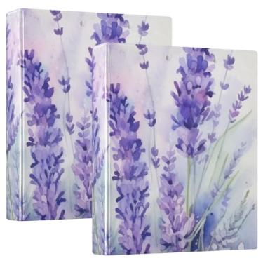Imagem de Fichário de 3 anéis, roxo, flor de lavanda de 3,8 cm, fichários de três anéis com prancheta, serve para papel de 21 x 28 cm, 3 bolsos internos de PVC transparentes para material de escritório
