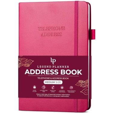 Imagem de Legend Planner Livro de endereços com abas alfabéticas – Livro de contatos telefônicos para números de telefone, endereços, senhas, médio (rosa choque)
