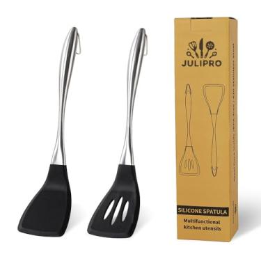 Imagem de Conjunto de 2 espátulas de silicone JULIPRO, virador, utensílios de cozinha, utensílios de cozinha, utensílios de cozinha ideais para peixes, ovos, panquecas, conjunto de espátula de silicone