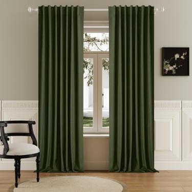 Imagem de Cortinas de linho extra longas de 300 cm verde-oliva do chão ao teto para portas de vidro deslizantes, 2 painéis, linho 100% blackout elegante boho cortinas térmicas para janelas grandes de 3 m, 120 x