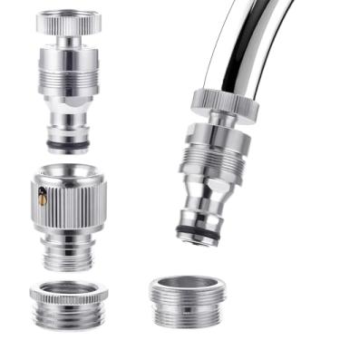 Imagem de Sliverdew Adaptador de Mangueira de Torneira de Latão com Conector Rápido e Rotativo de 360° para Pia de Cozinha e Banheiro, Mangueira de Jardim e Chuveiro, 9 cm x 13 cm x 3 cm, 182 gramas, 3 Peças