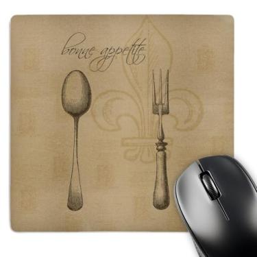 Imagem de 3dRose 20 x 20 x 0,65 cm Fleur De Lis Bonne Apetite Garfo e Colher Mouse Pad Vintage Arte de Cozinha (mp_110273_1)