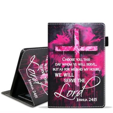 Imagem de stmedazm Capa para tablet Amazon Kindle Fire 7 (7 polegadas, 12ª geração, versão 2022), capa com suporte de couro PU premium com despertar/hibernar automático - versículo bíblico com citação da cruz