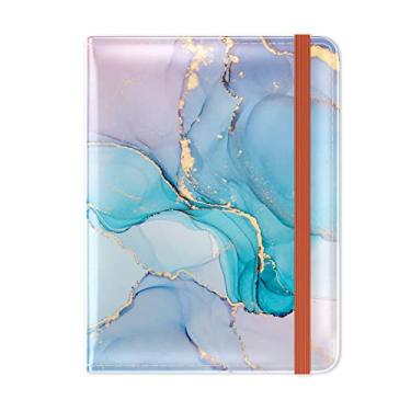 Imagem de Hsxnam Combinação de porta-cartão de passaporte e vacina, porta-passaporte com espaço para cartão de vacina, capa de passaporte com bloqueio RFID, protetor organizador de documentos de viagem de couro para mulheres, Mármore colorido