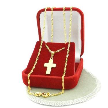 Imagem de Corrente Feminina 40/45cm 1mm Cruz Folheado Ouro 18k CR794 - WNBIJOUTE