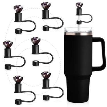 Imagem de 6 peças de enfeite de palha de diamante brilhante para presente compatível com acessórios Stanley Cup 40 e 850.5 g pingentes de tampa de palha de diamante reutilizável para copo adequado para