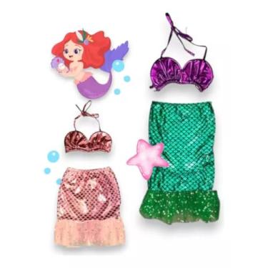 Imagem de Pequena Sereia Ariel Fantasia Vestido Cauda Princesa (Roxo e Verde)