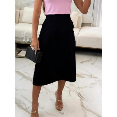 Imagem de Saia midi social feminina viscose sensorial premiun luxo com bolso est