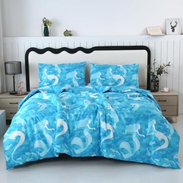 Imagem de SDY Conjunto de edredom queen de sereia com 3 peças, princesa com cauda de bule para meninas, crianças, meninos e adolescentes, inclui 1 edredom (228 x 228 cm) + 2 fronhas (51 x 76 cm)