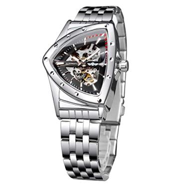 Imagem de Relógio Masculino FORSINING Skeleton, Mecânico, Automático, Mostrador Triangular, Luminoso, Pulseira de Aço Inoxidável ou Silicone Macio, Estilo casual