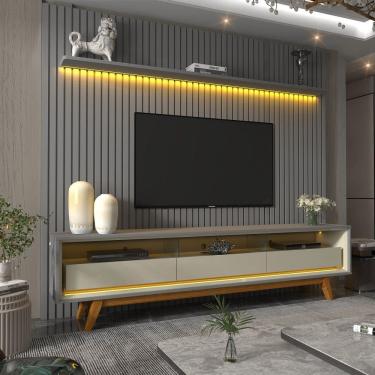 Imagem de Rack com Painel para TV de Até 85 Polegadas 2 Gavetas 230cm Pés Nobre Requinte Gelius